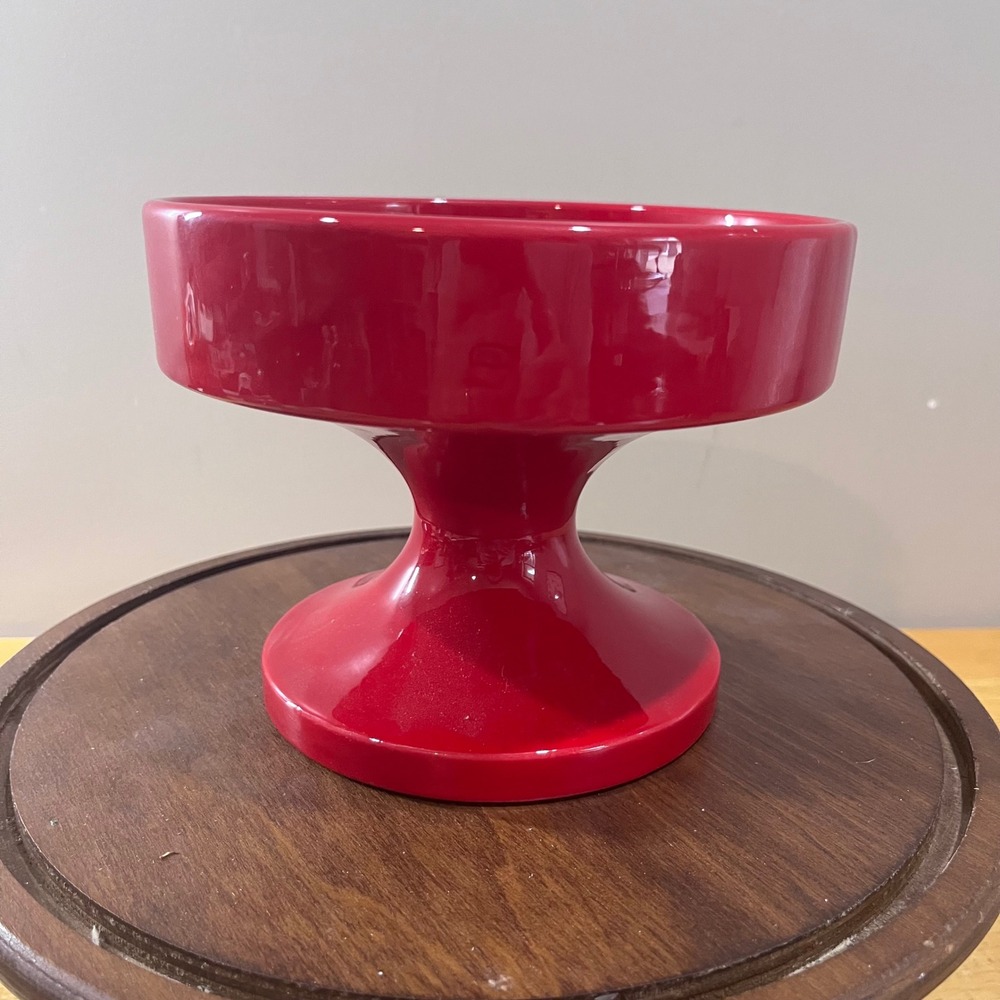 Vtg Haeger Red Crackle Glaze Pedestal Bowl MCM Ceramic Compote‎ Dish USA 1960s